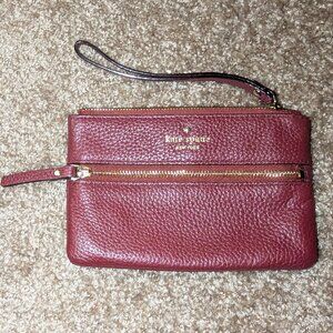 Kate Spade Burgundy Red Pebbled Leather Wristlet